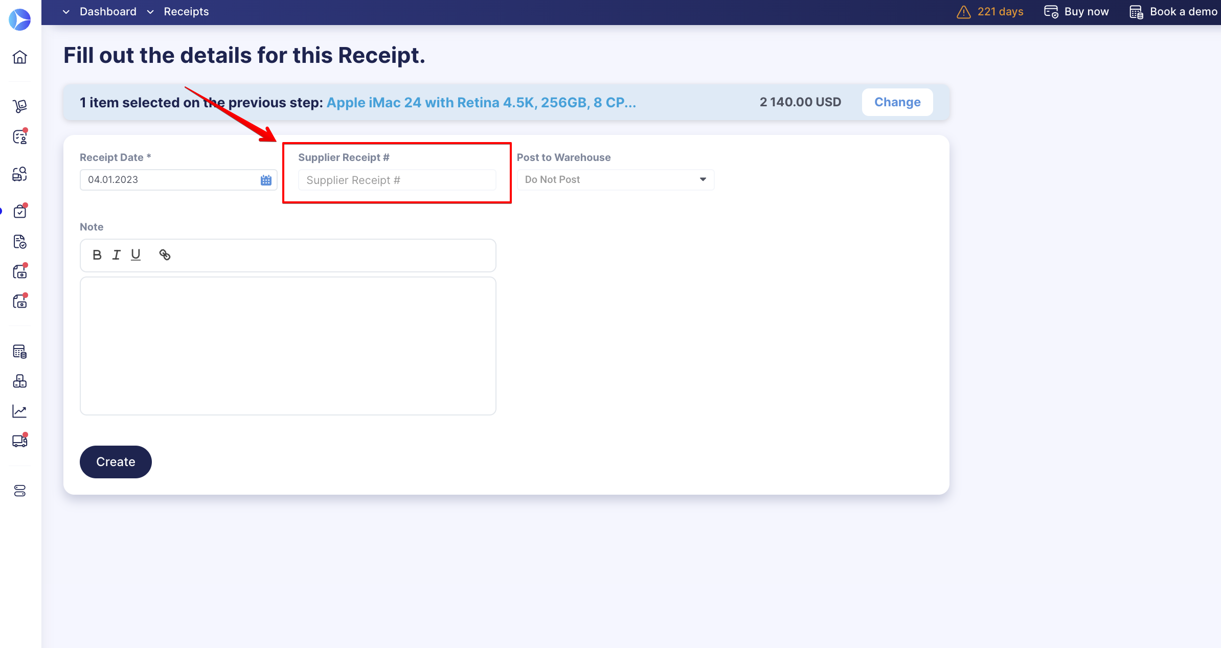 Supplier Receipt Number